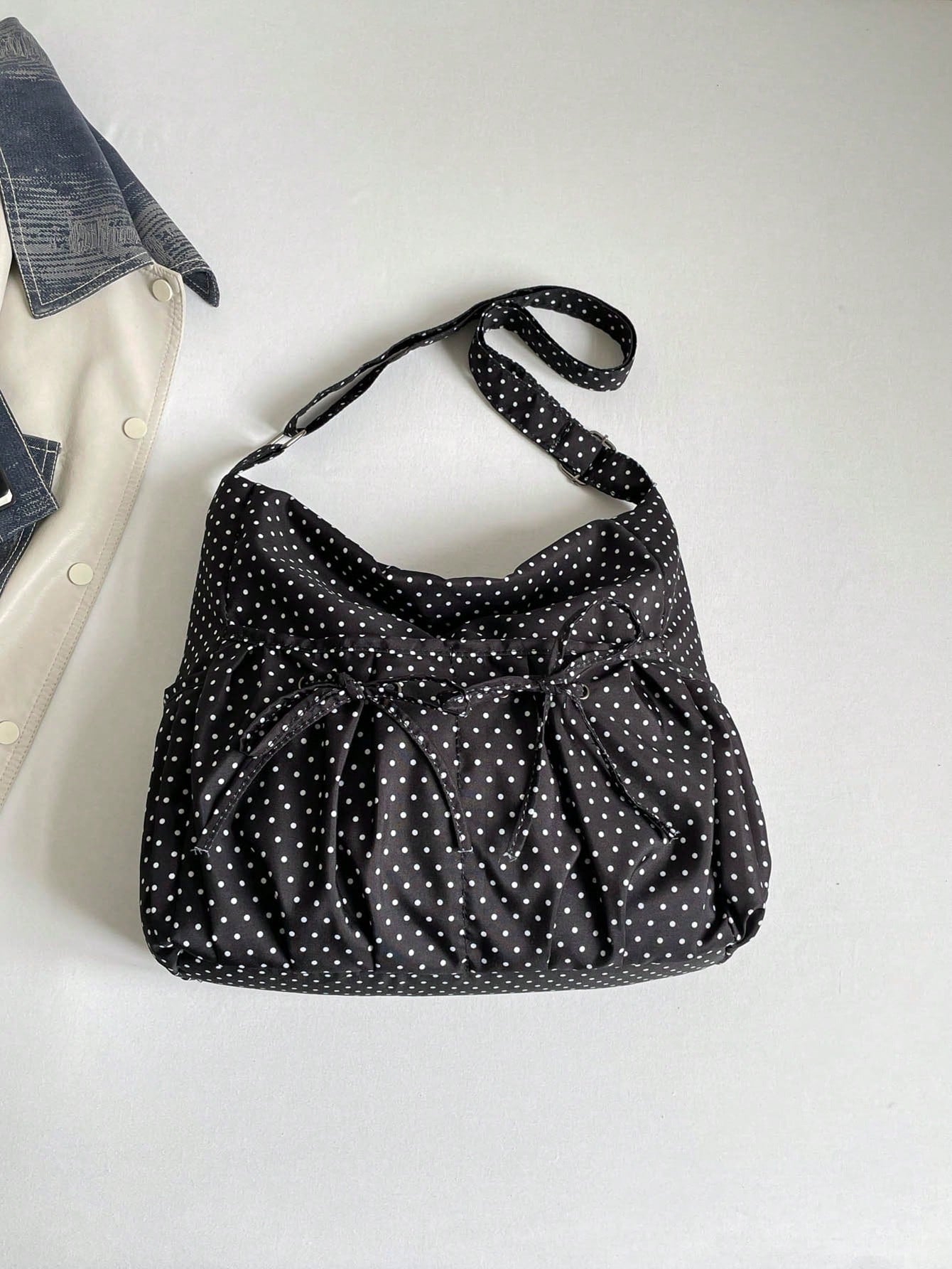 Hevel, 1pc New Polka Dot Pattern Large Capacity Crossbody Bag, Fashionable Adjustable Shoulder Strap Women's One Shoulder Bag, Multiple Pockets With Bow Decor, Suitable For Daily Use, Shopping, Dating