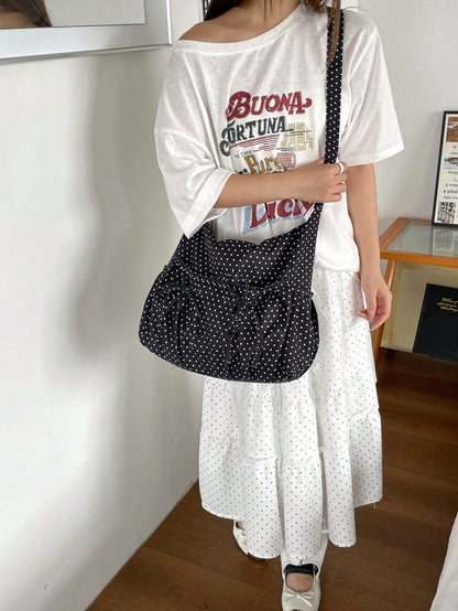 Hevel, 1pc New Polka Dot Pattern Large Capacity Crossbody Bag, Fashionable Adjustable Shoulder Strap Women's One Shoulder Bag, Multiple Pockets With Bow Decor, Suitable For Daily Use, Shopping, Dating