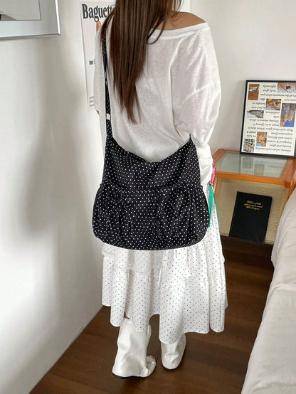 Hevel, 1pc New Polka Dot Pattern Large Capacity Crossbody Bag, Fashionable Adjustable Shoulder Strap Women's One Shoulder Bag, Multiple Pockets With Bow Decor, Suitable For Daily Use, Shopping, Dating