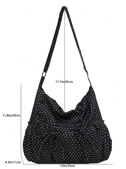 Hevel, 1pc New Polka Dot Pattern Large Capacity Crossbody Bag, Fashionable Adjustable Shoulder Strap Women's One Shoulder Bag, Multiple Pockets With Bow Decor, Suitable For Daily Use, Shopping, Dating