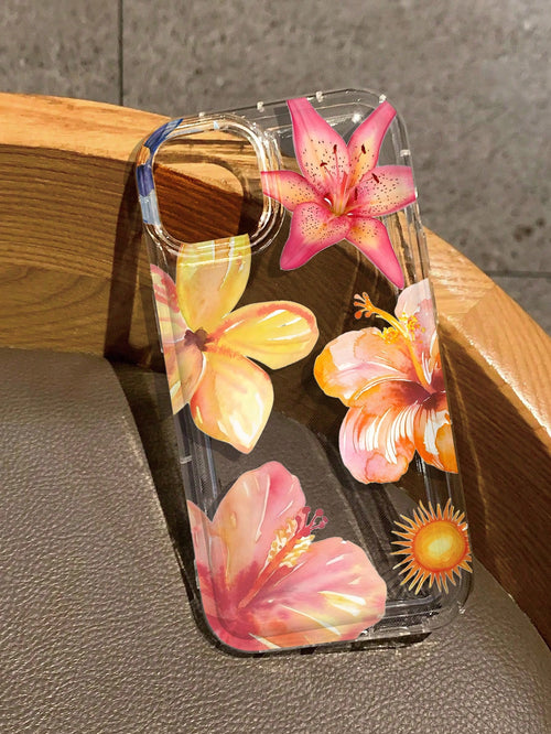 Hibiscus Flower Floral Print Clear Case Compatible With IPhone 13/11/12/16/14/15/15pro/15 Plus/15 Promax/12pro/13pro/14pro/11promax/12promax/13promax/14promax/14plus/6/6s/6plus/7/8/16Pro/16plus/16prom