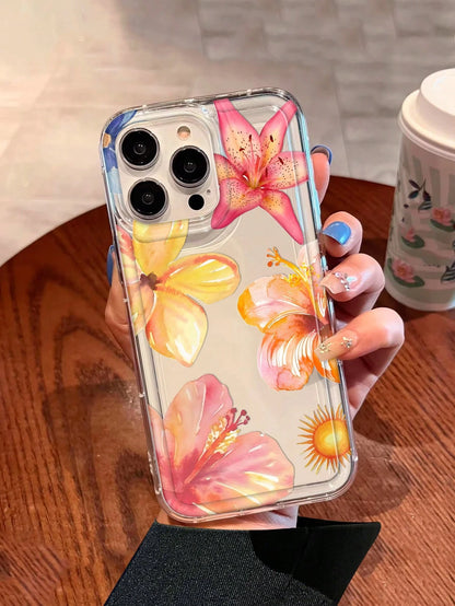 Hibiscus Flower Floral Print Clear Case Compatible With IPhone 13/11/12/16/14/15/15pro/15 Plus/15 Promax/12pro/13pro/14pro/11promax/12promax/13promax/14promax/14plus/6/6s/6plus/7/8/16Pro/16plus/16prom