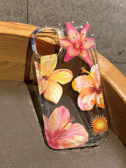 Hibiscus Flower Floral Print Clear Case Compatible With IPhone 13/11/12/16/14/15/15pro/15 Plus/15 Promax/12pro/13pro/14pro/11promax/12promax/13promax/14promax/14plus/6/6s/6plus/7/8/16Pro/16plus/16prom