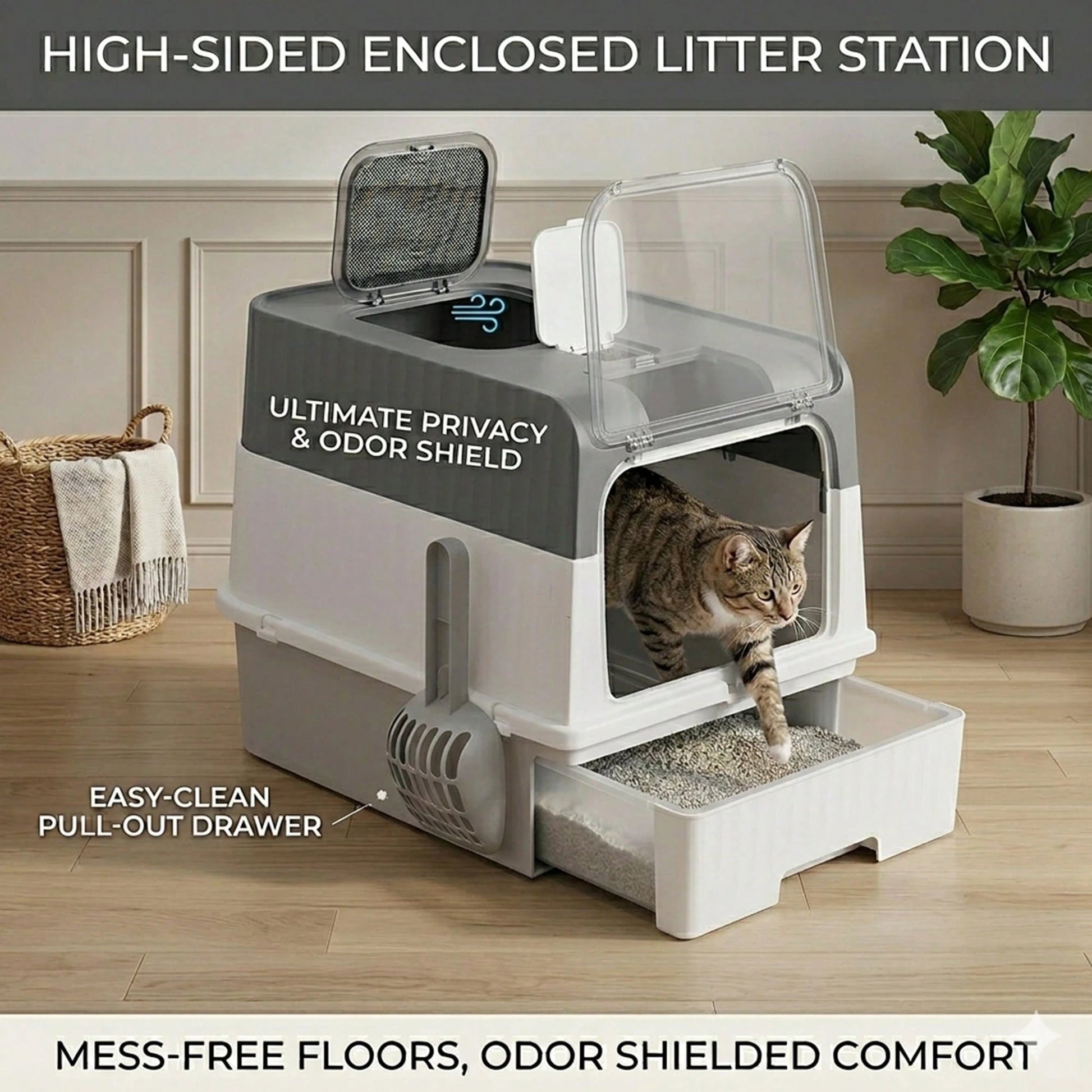 Hidden Cat Litter Box Leak Proof Upgraded Design, Enclosed Odor Control Furniture For Apartment Cat Litter Box, Space Saving Small Home Essentials For Indoor Cats,Cat Stuff,Cat Accesorries,Cat Supplie