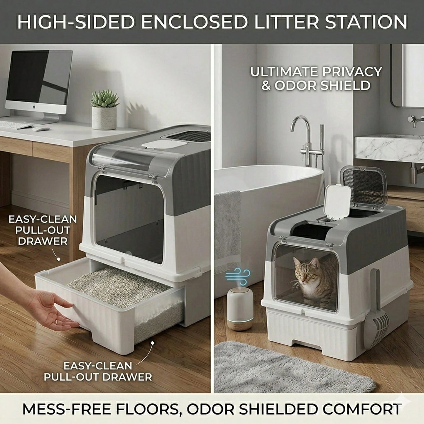 Hidden Cat Litter Box Leak Proof Upgraded Design, Enclosed Odor Control Furniture For Apartment Cat Litter Box, Space Saving Small Home Essentials For Indoor Cats,Cat Stuff,Cat Accesorries,Cat Supplie