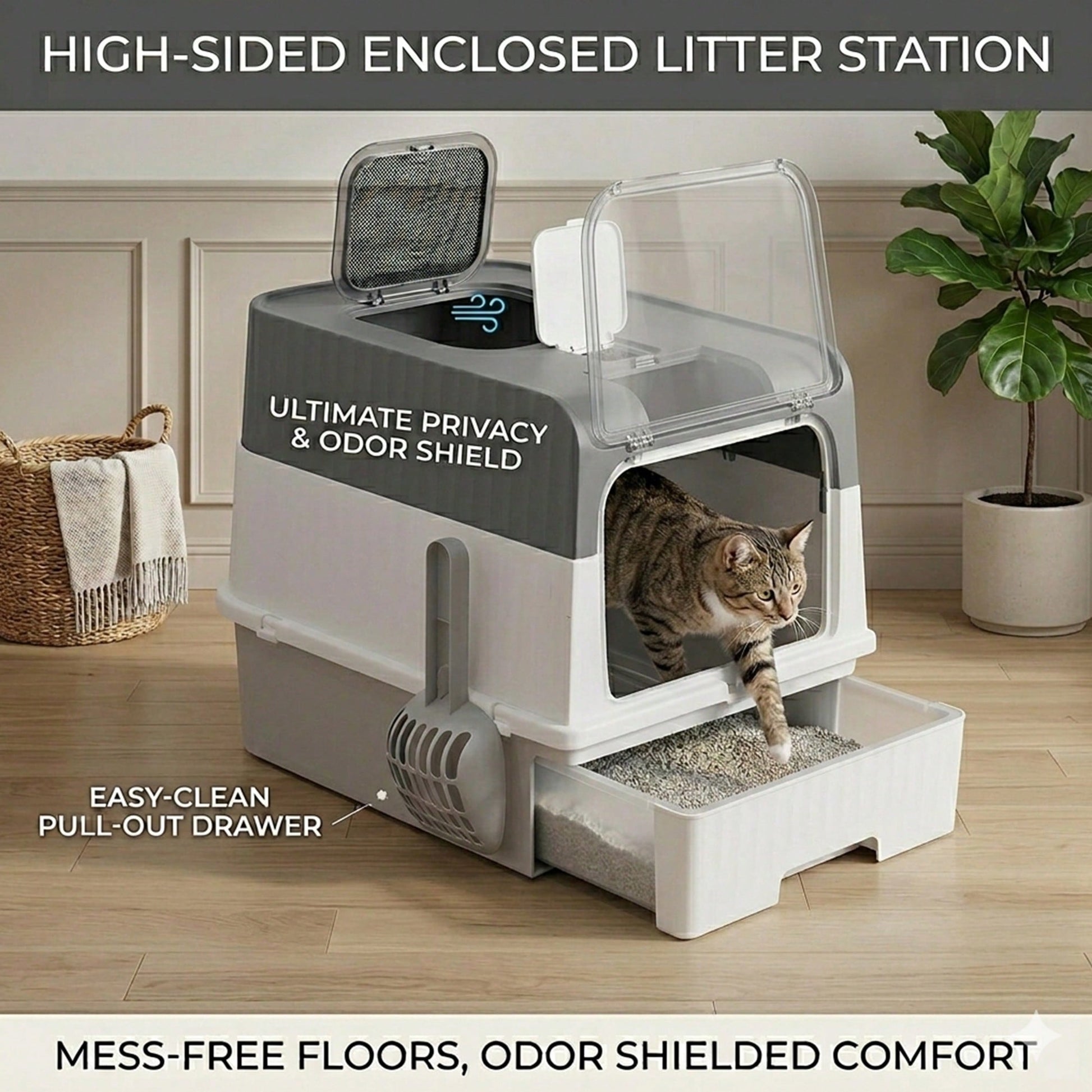 Hidden Cat Litter Box Leak Proof Upgraded Design, Enclosed Odor Control Furniture For Apartment Cat Litter Box, Space Saving Small Home Essentials For Indoor Cats,Cat Stuff,Cat Accesorries,Cat Supplie