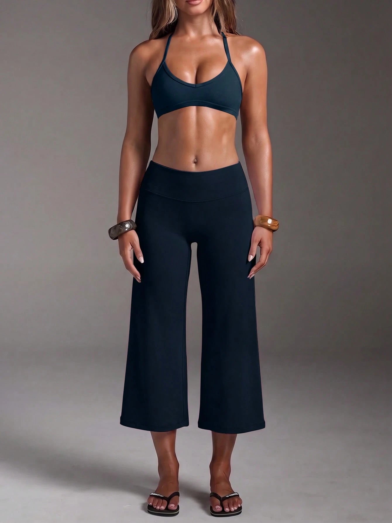 High-Waist Wide-Leg Capri Pants, Casual Pure Black Loose Capri Pants, Comfortable Slimming Versatile Summer
