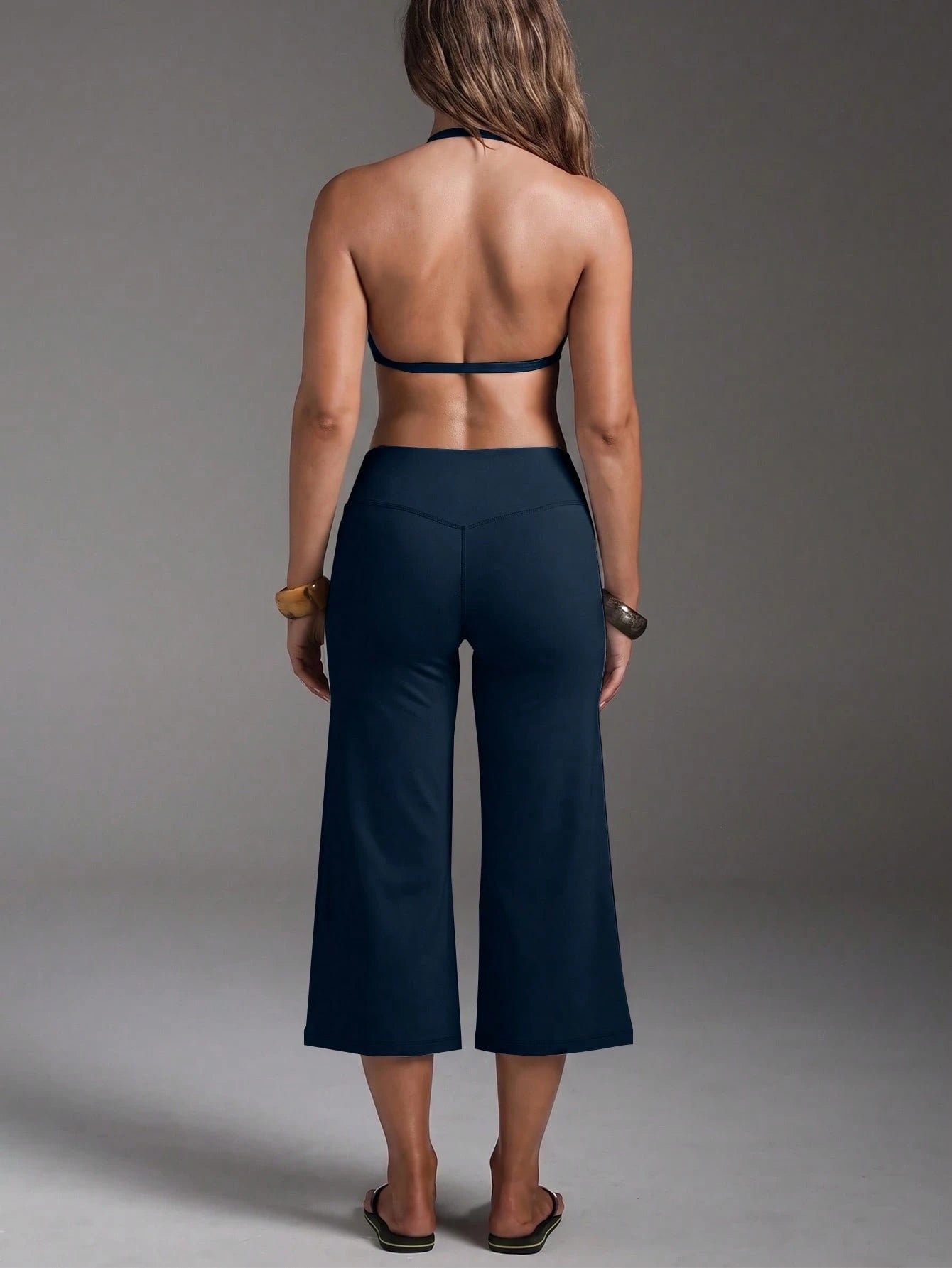High-Waist Wide-Leg Capri Pants, Casual Pure Black Loose Capri Pants, Comfortable Slimming Versatile Summer