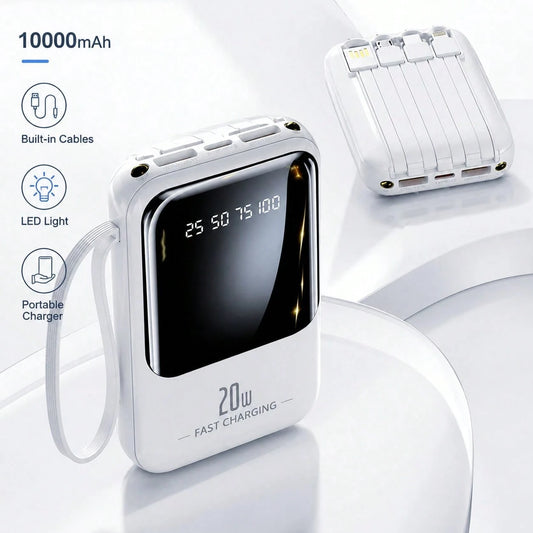hoco. Detachable Cable Design 10000mAh Portable Power Bank With Removable Charging Cables, Fast Charging Battery Pack And Digital Power Display, Pocket Size Phone Charger For Commuting, Office Use, Ro