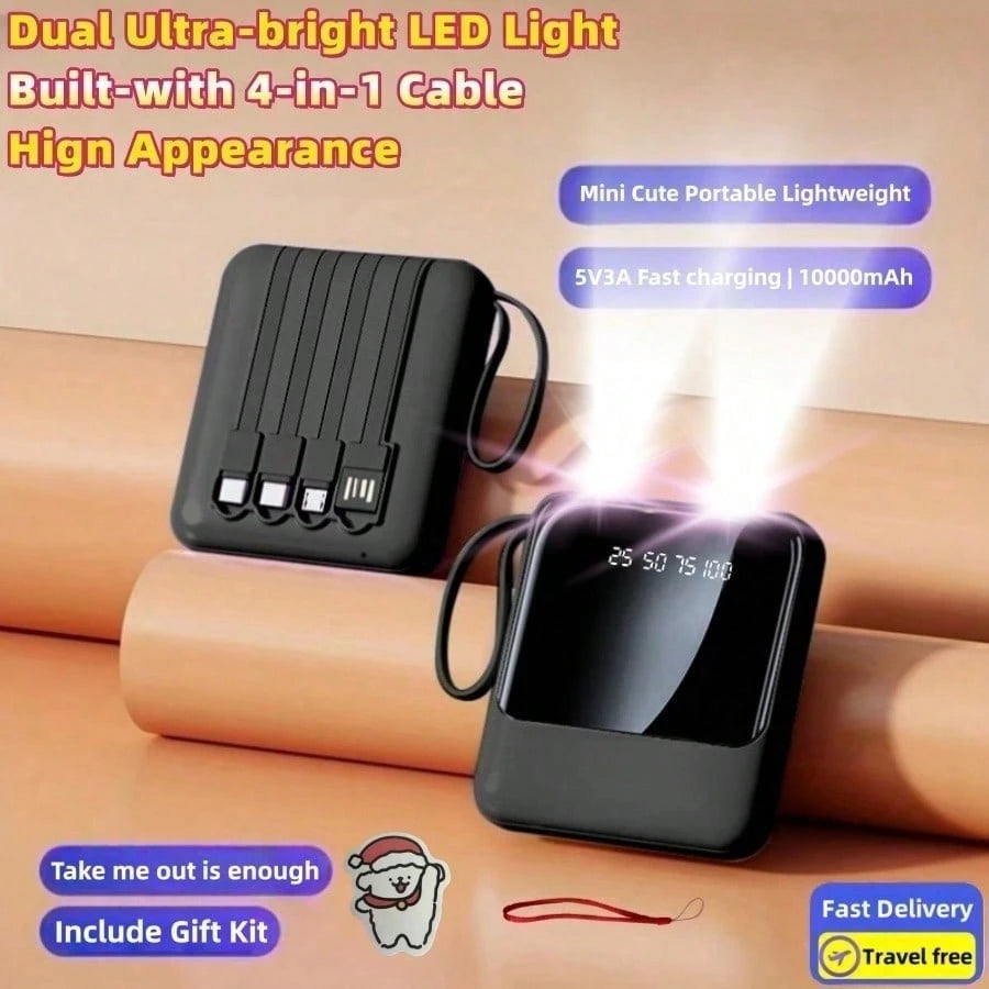 hoco. Detachable Cable Design 10000mAh Portable Power Bank With Removable Charging Cables, Fast Charging Battery Pack And Digital Power Display, Pocket Size Phone Charger For Commuting, Office Use, Ro