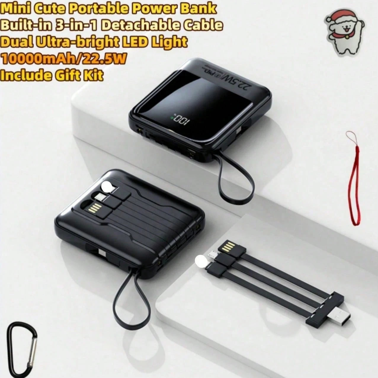 hoco. Detachable Cable Design 10000mAh Portable Power Bank With Removable Charging Cables, Fast Charging Battery Pack And Digital Power Display, Pocket Size Phone Charger For Commuting, Office Use, Ro