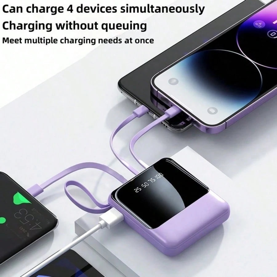 hoco. Detachable Cable Design 10000mAh Portable Power Bank With Removable Charging Cables, Fast Charging Battery Pack And Digital Power Display, Pocket Size Phone Charger For Commuting, Office Use, Ro
