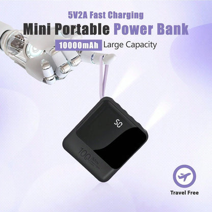 hoco. Detachable Cable Design 10000mAh Portable Power Bank With Removable Charging Cables, Fast Charging Battery Pack And Digital Power Display, Pocket Size Phone Charger For Commuting, Office Use, Ro