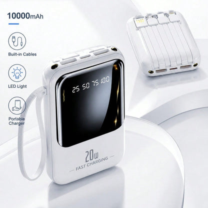 hoco. Detachable Cable Design 10000mAh Portable Power Bank With Removable Charging Cables, Fast Charging Battery Pack And Digital Power Display, Pocket Size Phone Charger For Commuting, Office Use, Ro