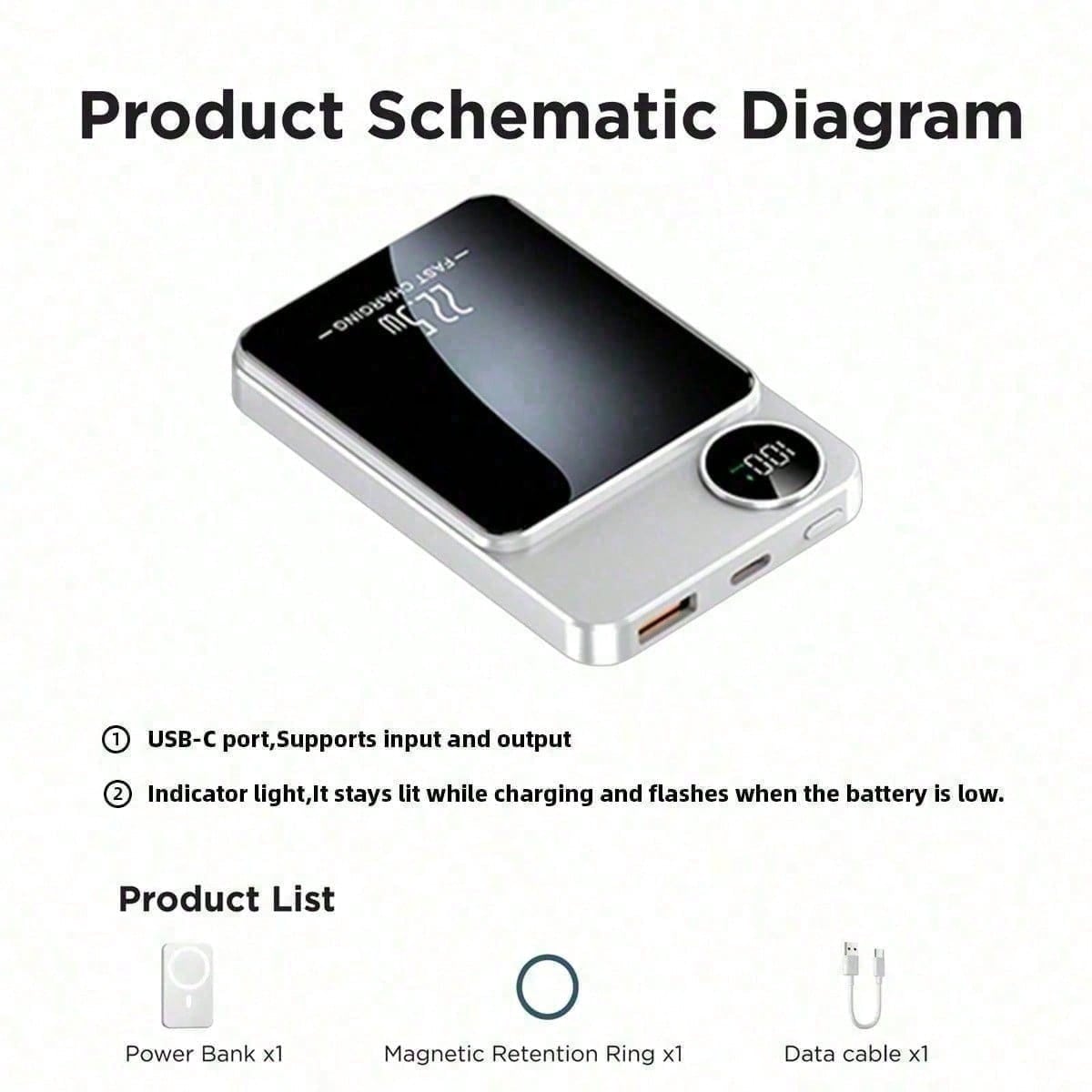 hoco. Magnetic Portable Charger 10000mAh, PD20W USB-C Fast Charging With 15W Wireless Magnetic Power Bank, Slim Travel Battery Pack For Daily Commuting, Airport Waiting Areas, Road Trips, Portable Bac