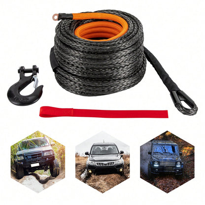 HOHOBLA (Black 1/2" X 92ft) Synthetic Winch Rope Kit, 31500lbs Winch Cable Replace Kit, W/Forged Winch Hook & Safety Pull Strap, Car Tow Recovery Cable For 4wd Off-Road Vehicle Truck SUV ATV Utv