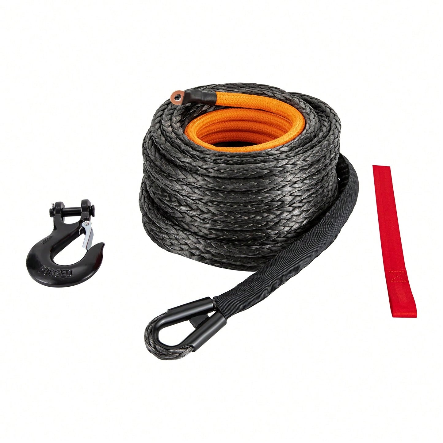 HOHOBLA (Black 1/2" X 92ft) Synthetic Winch Rope Kit, 31500lbs Winch Cable Replace Kit, W/Forged Winch Hook & Safety Pull Strap, Car Tow Recovery Cable For 4wd Off-Road Vehicle Truck SUV ATV Utv