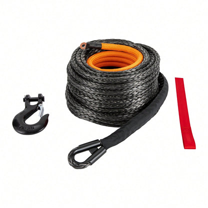 HOHOBLA (Black 1/2" X 92ft) Synthetic Winch Rope Kit, 31500lbs Winch Cable Replace Kit, W/Forged Winch Hook & Safety Pull Strap, Car Tow Recovery Cable For 4wd Off-Road Vehicle Truck SUV ATV Utv