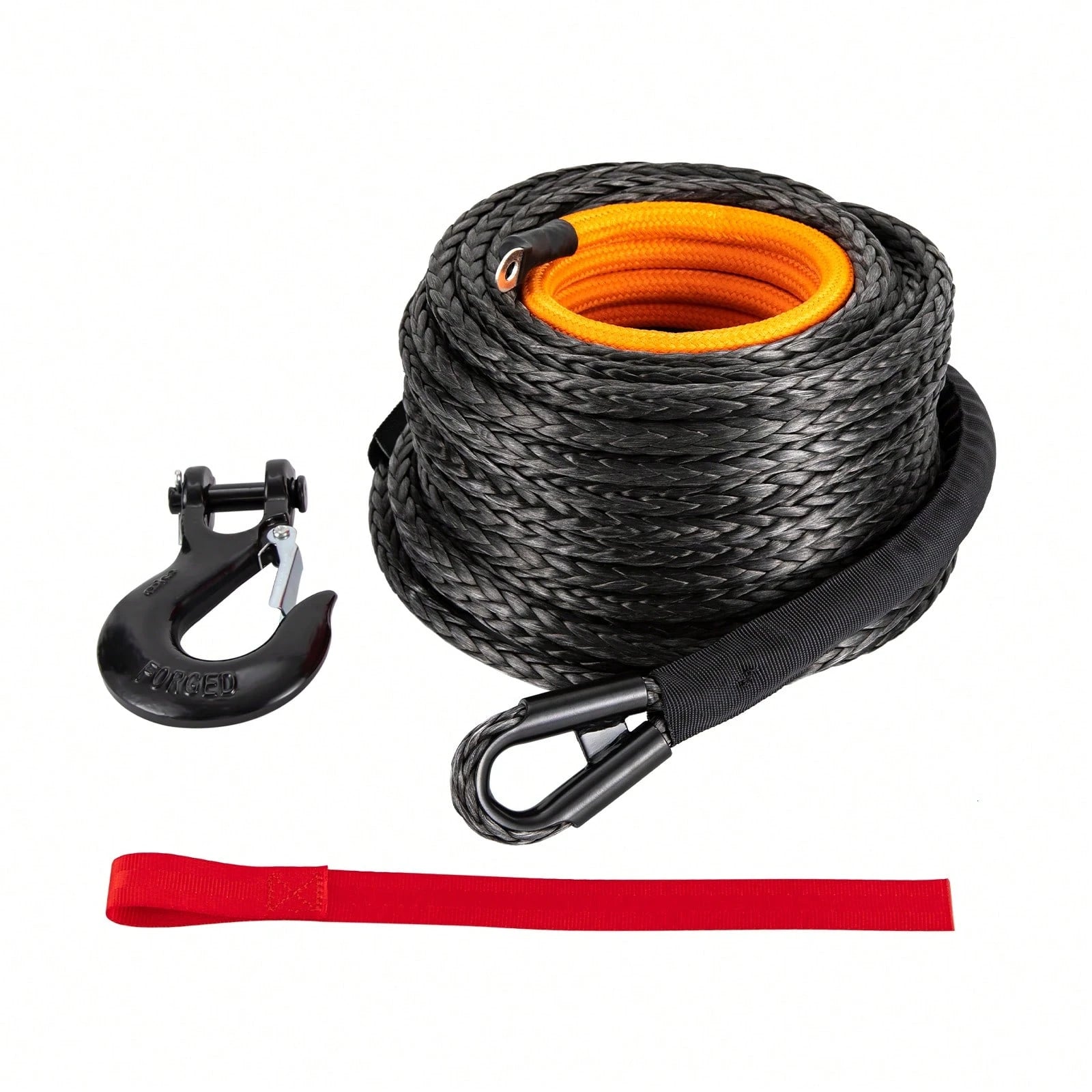 HOHOBLA (Black 1/2" X 92ft) Synthetic Winch Rope Kit, 31500lbs Winch Cable Replace Kit, W/Forged Winch Hook & Safety Pull Strap, Car Tow Recovery Cable For 4wd Off-Road Vehicle Truck SUV ATV Utv
