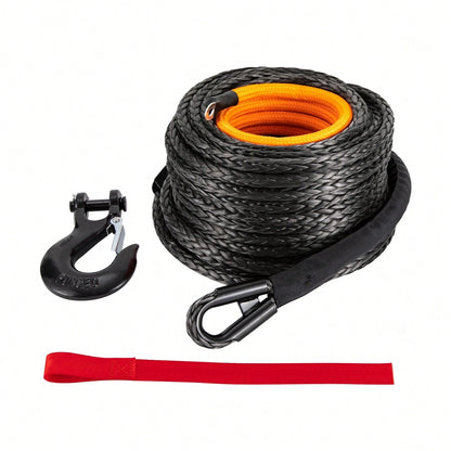 HOHOBLA (Black 1/2" X 92ft) Synthetic Winch Rope Kit, 31500lbs Winch Cable Replace Kit, W/Forged Winch Hook & Safety Pull Strap, Car Tow Recovery Cable For 4wd Off-Road Vehicle Truck SUV ATV Utv
