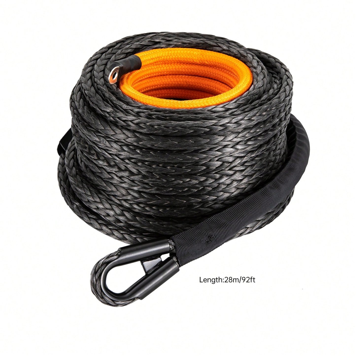 HOHOBLA (Black 1/2" X 92ft) Synthetic Winch Rope Kit, 31500lbs Winch Cable Replace Kit, W/Forged Winch Hook & Safety Pull Strap, Car Tow Recovery Cable For 4wd Off-Road Vehicle Truck SUV ATV Utv