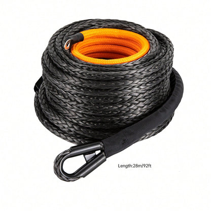 HOHOBLA (Black 1/2" X 92ft) Synthetic Winch Rope Kit, 31500lbs Winch Cable Replace Kit, W/Forged Winch Hook & Safety Pull Strap, Car Tow Recovery Cable For 4wd Off-Road Vehicle Truck SUV ATV Utv