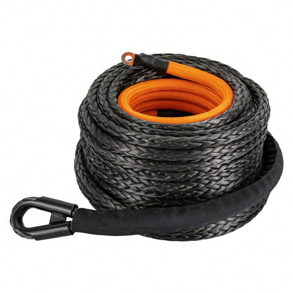 HOHOBLA (Black 1/2" X 92ft) Synthetic Winch Rope Kit, 31500lbs Winch Cable Replace Kit, W/Forged Winch Hook & Safety Pull Strap, Car Tow Recovery Cable For 4wd Off-Road Vehicle Truck SUV ATV Utv