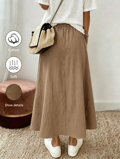 Holidaya New Women's Casual Linen-Cotton Shorts-Suitable For Daily Wear And Vacation-Featuring A Loose Fit, Pockets, And An Elegant Khaki Color.