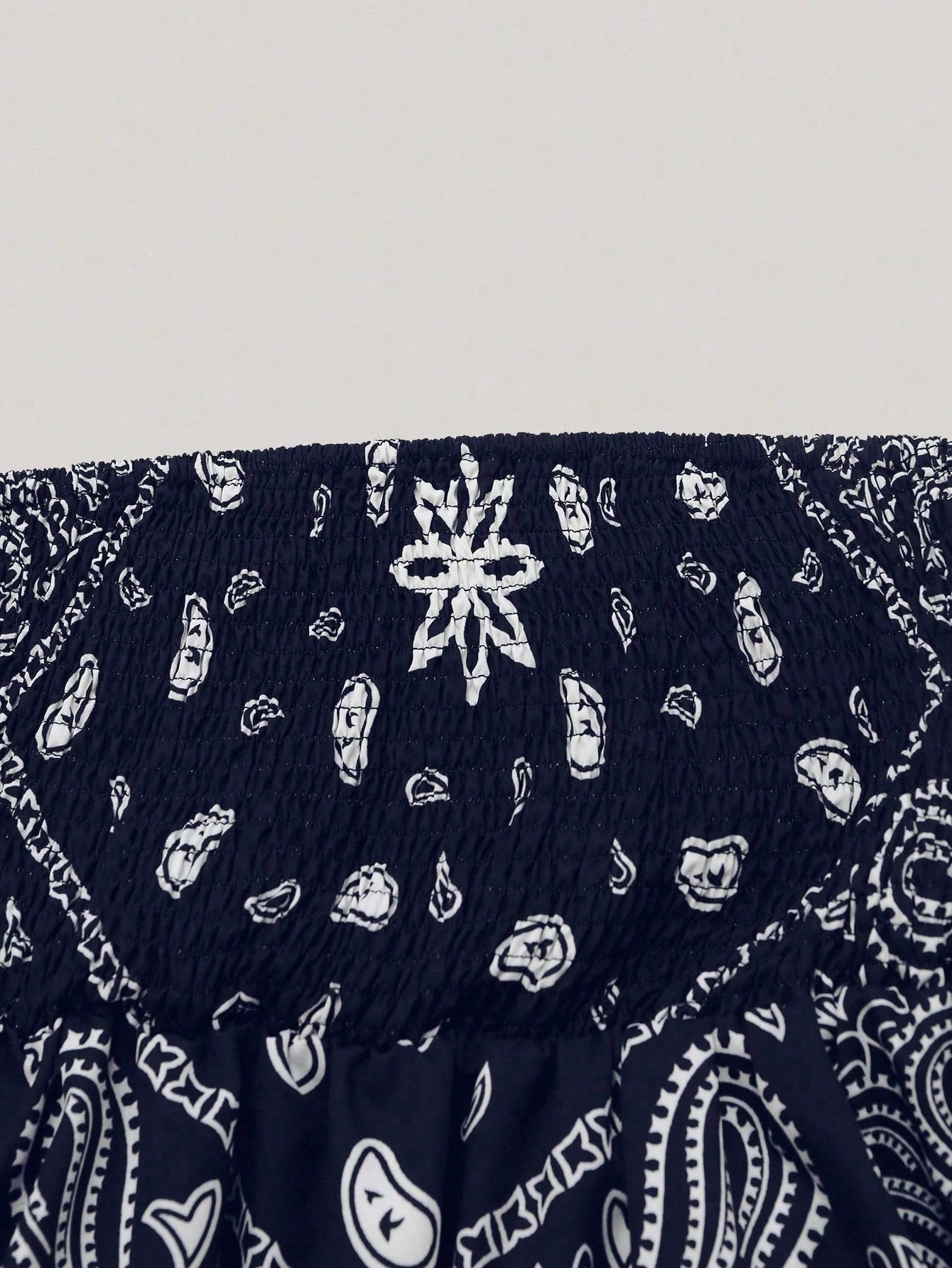 Holidaya Plus Size Women's Retro Navy Blue Cashew Flower Bandeau Camisole Top,Summer Boho Beach Holiday Off-Shoulder Cinched Waist Cropped Bandana Blouse
