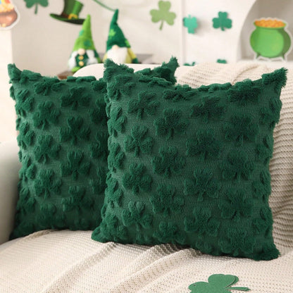 HOMPOOLL 2 Pcs St. Patrick's Day Pillowcases, 18x18 Inches. St. Patrick's Day Decoration, Green Shamrock, Soft Plush Faux Fur Jacquard Pillow. Suitable For Bedrooms, Sofas, Holidays, And Home Décor.
