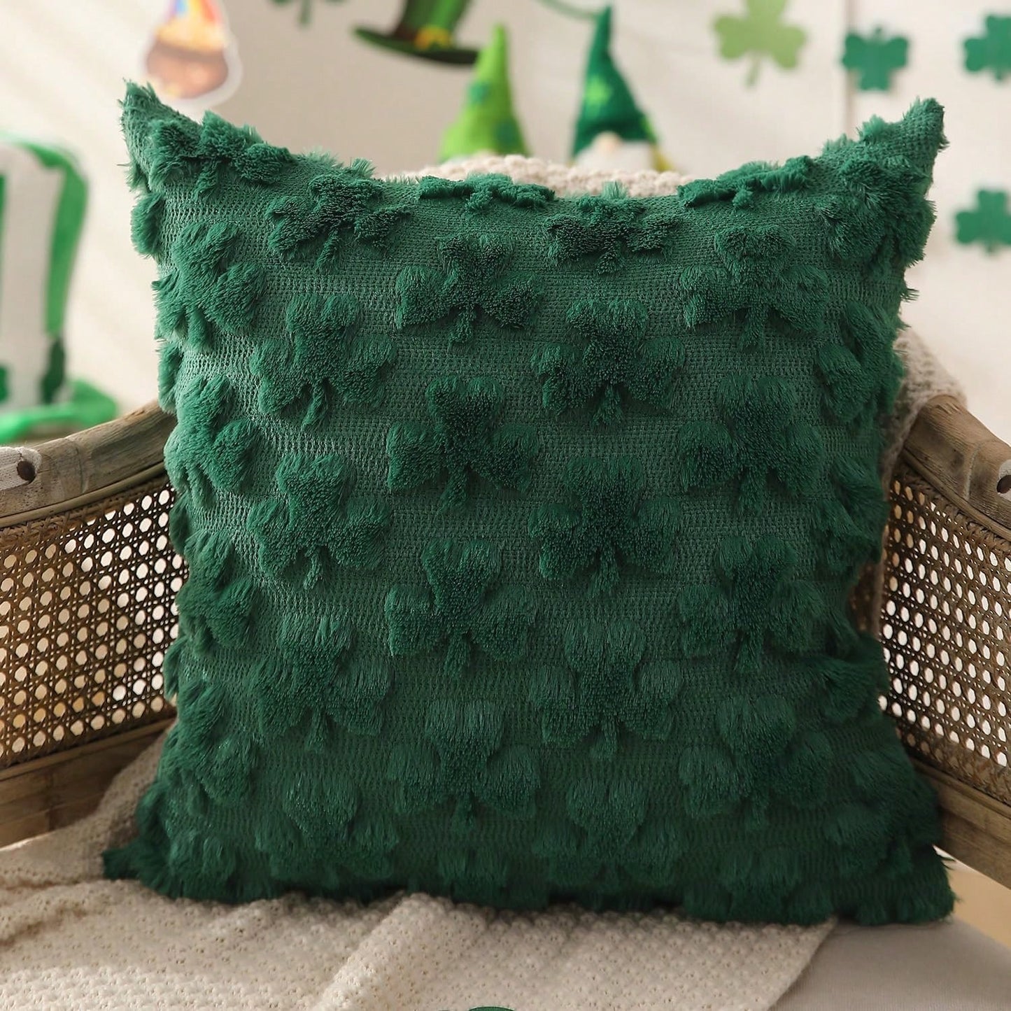 HOMPOOLL 2 Pcs St. Patrick's Day Pillowcases, 18x18 Inches. St. Patrick's Day Decoration, Green Shamrock, Soft Plush Faux Fur Jacquard Pillow. Suitable For Bedrooms, Sofas, Holidays, And Home Décor.