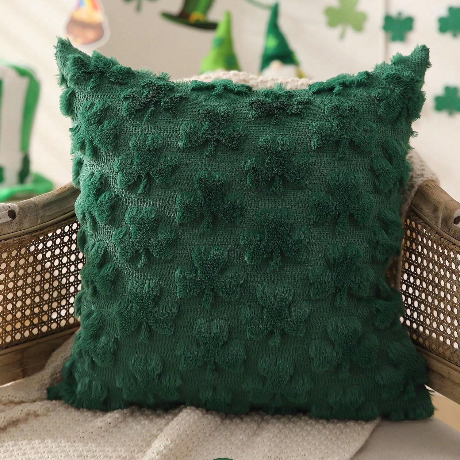 HOMPOOLL 2 Pcs St. Patrick's Day Pillowcases, 18x18 Inches. St. Patrick's Day Decoration, Green Shamrock, Soft Plush Faux Fur Jacquard Pillow. Suitable For Bedrooms, Sofas, Holidays, And Home Décor.