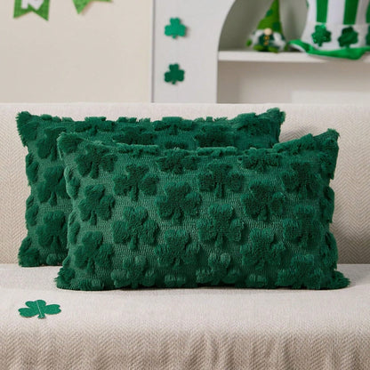 HOMPOOLL 2 Pcs St. Patrick's Day Pillowcases, 18x18 Inches. St. Patrick's Day Decoration, Green Shamrock, Soft Plush Faux Fur Jacquard Pillow. Suitable For Bedrooms, Sofas, Holidays, And Home Décor.