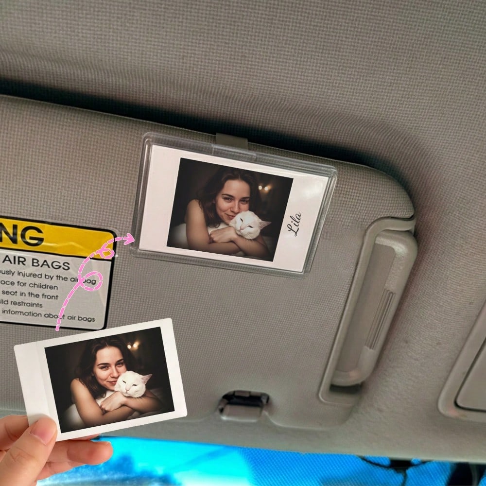 Horizontal Car Sun Visor Photo Frame Clip, Personalized DIY Photo Car Decor, Car Photo Couple Gift, Wallet Photo Holder Family Pet Memorial Photo Frame, Clip-On Style