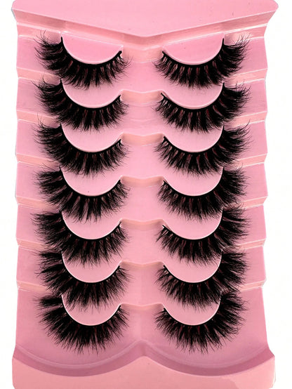 Hot 7 Pairs Of Cat Eye 3d Mink Fur False Eyelashes, Soft, Fine, Natural & Reusable Lashes For Thick & Lengthening Strip Lashes,Lashes,Eyelashes,Fake Lashes