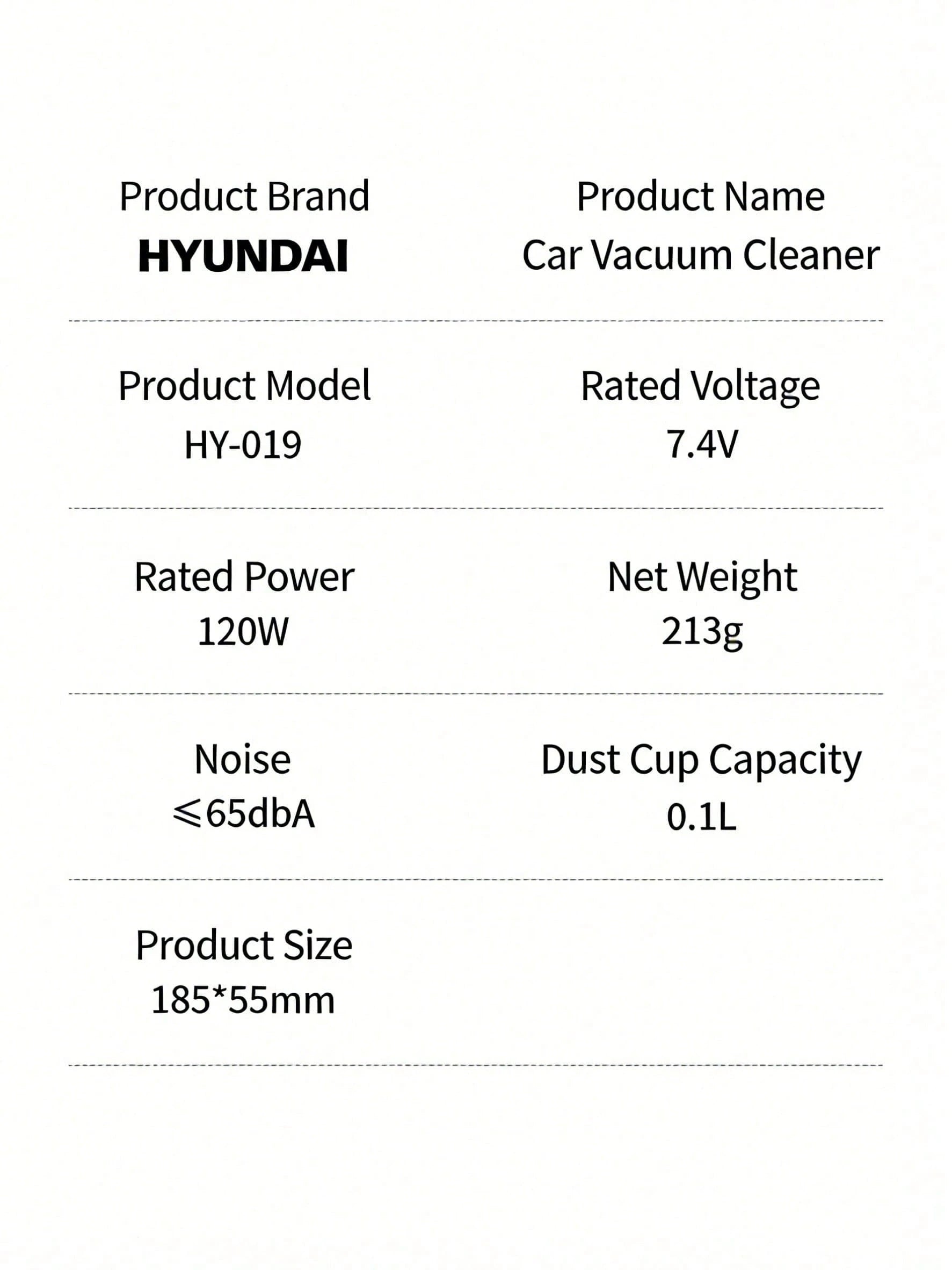 HYUNDAI HY-019 Wireless Car Vacuum Cleaner, High Suction Dust Removal, Wireless Handheld Portable, Suitable For Car And Home Cleaning