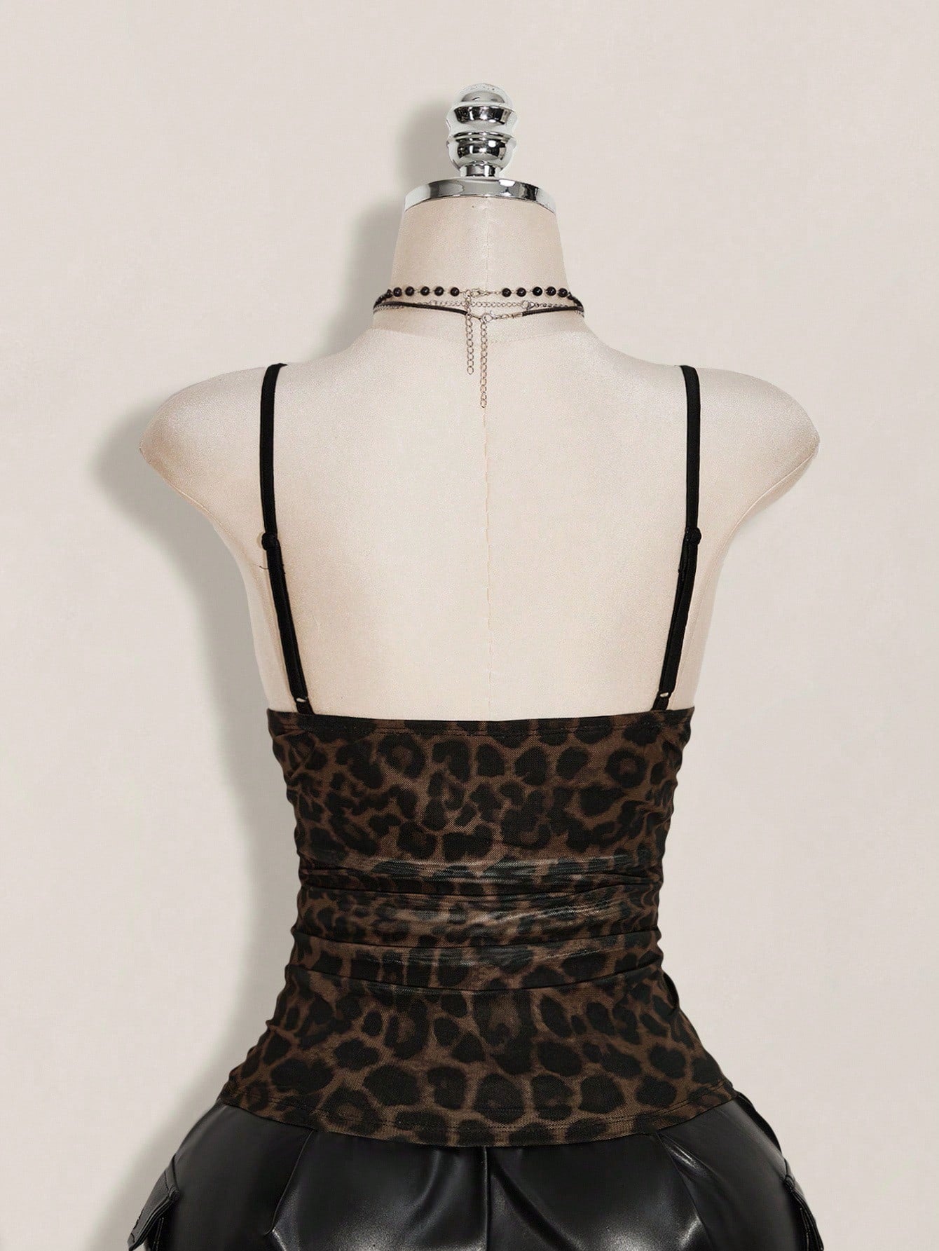 ICON Plus Size Women's Black Summer Goth Sexy Night Out Going Out Rave Club Y2K Lace Trim Leopard Print Mesh V-Neck Slim Fit Camisole,Retro Urban Top
