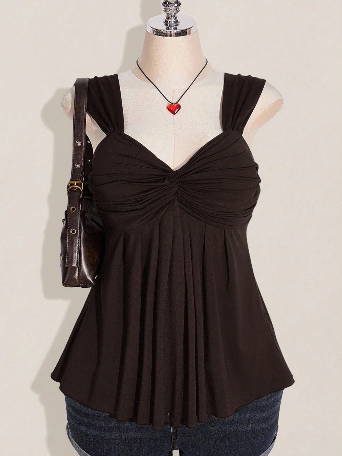 ICON Plus Size Women's Black Twist Front Sleeveless Babydoll Knit Top, Y2K Style, Suitable For Graduation/Back To School Season, Summer Cute Tops