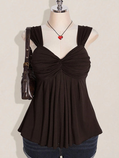 ICON Plus Size Women's Black Twist Front Sleeveless Babydoll Knit Top, Y2K Style, Suitable For Graduation/Back To School Season, Summer Cute Tops