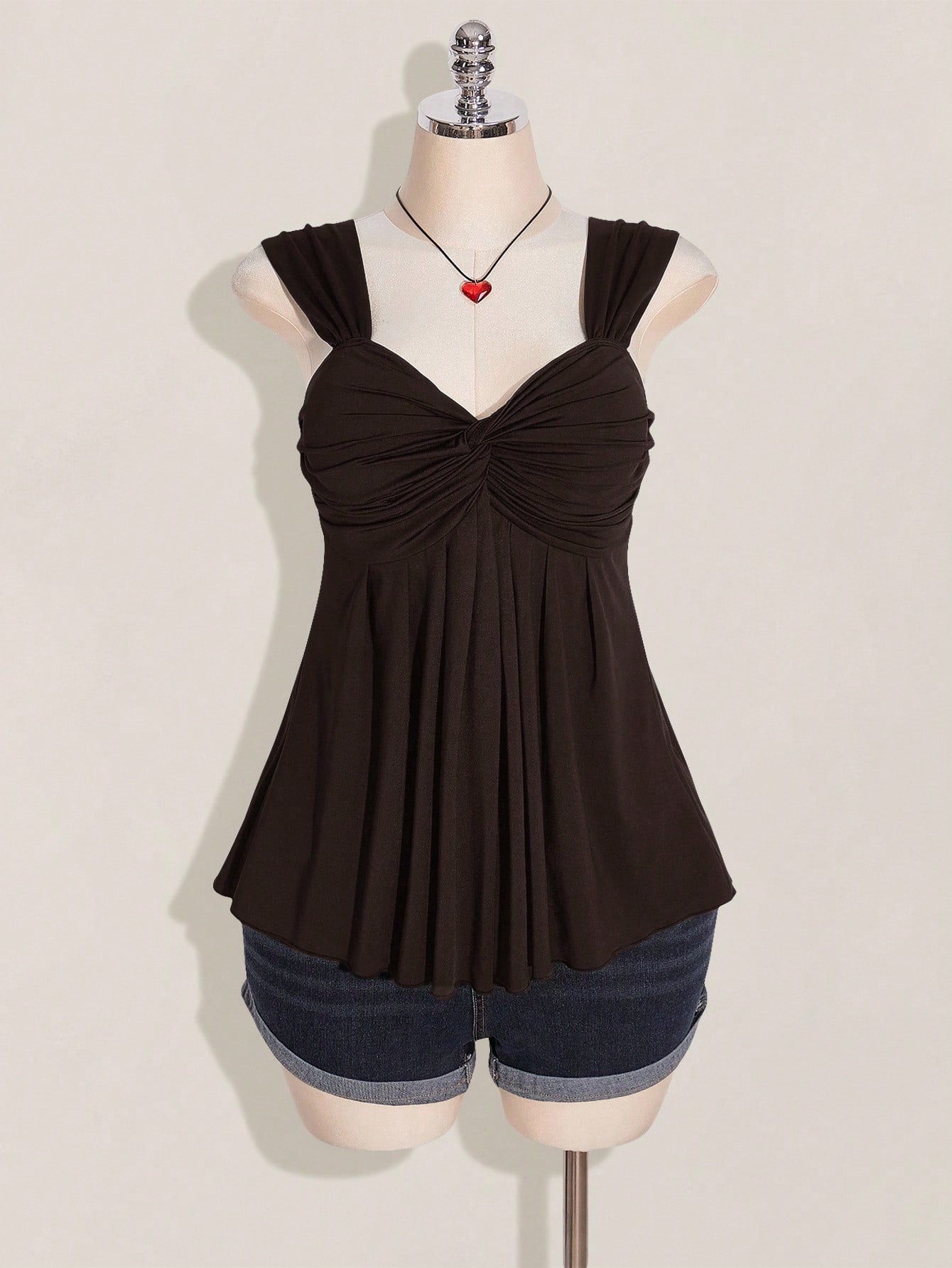 ICON Plus Size Women's Black Twist Front Sleeveless Babydoll Knit Top, Y2K Style, Suitable For Graduation/Back To School Season, Summer Cute Tops