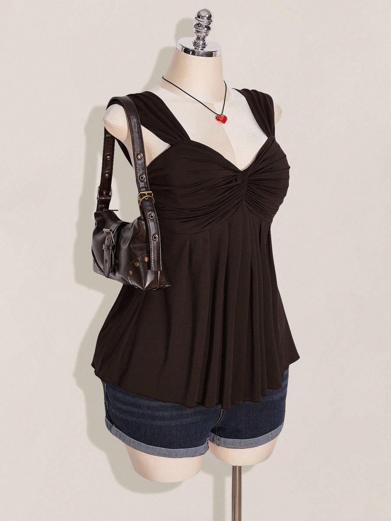 ICON Plus Size Women's Black Twist Front Sleeveless Babydoll Knit Top, Y2K Style, Suitable For Graduation/Back To School Season, Summer Cute Tops
