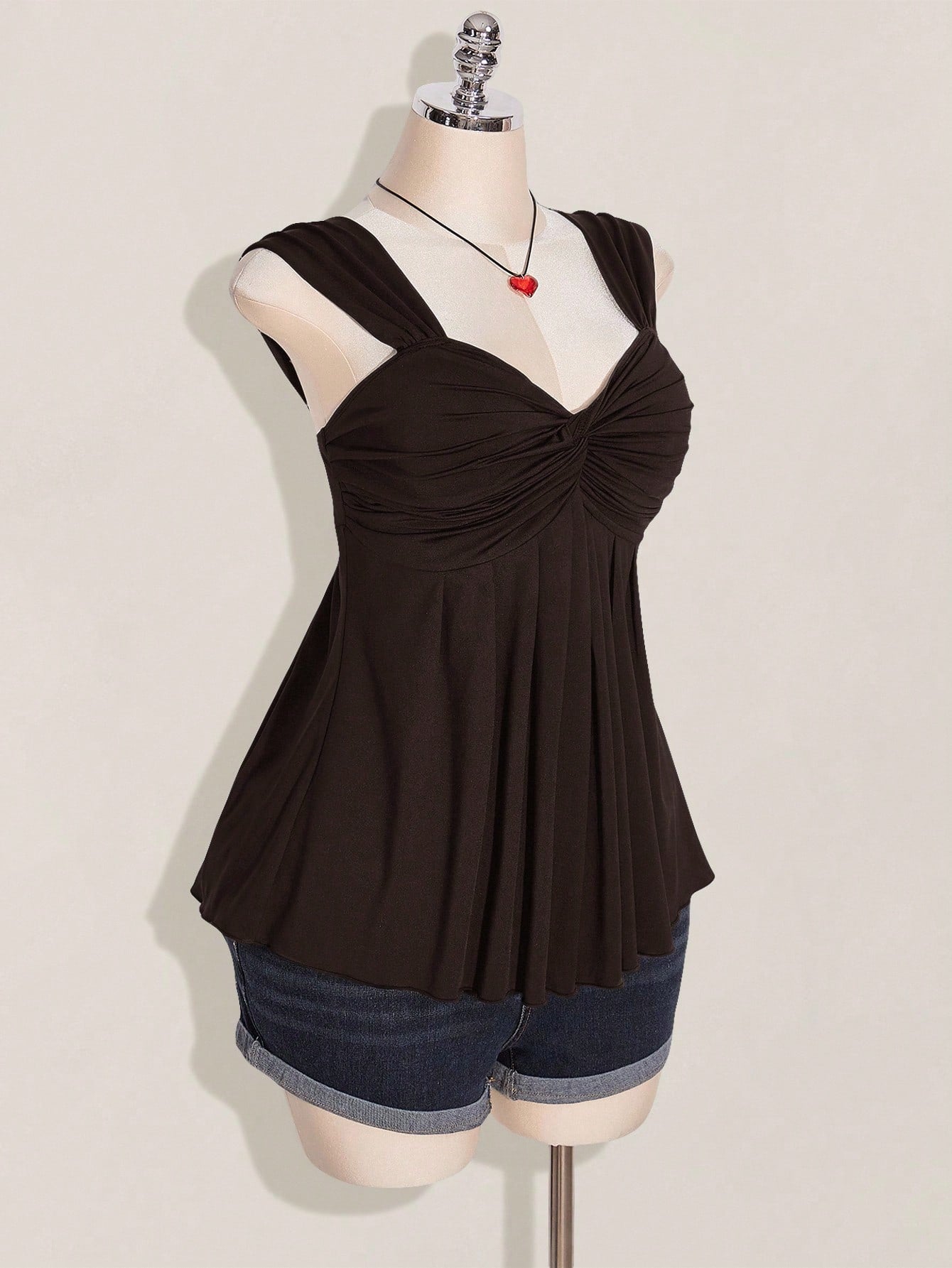 ICON Plus Size Women's Black Twist Front Sleeveless Babydoll Knit Top, Y2K Style, Suitable For Graduation/Back To School Season, Summer Cute Tops