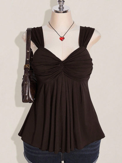 ICON Plus Size Women's Black Twist Front Sleeveless Babydoll Knit Top, Y2K Style, Suitable For Graduation/Back To School Season, Summer Cute Tops