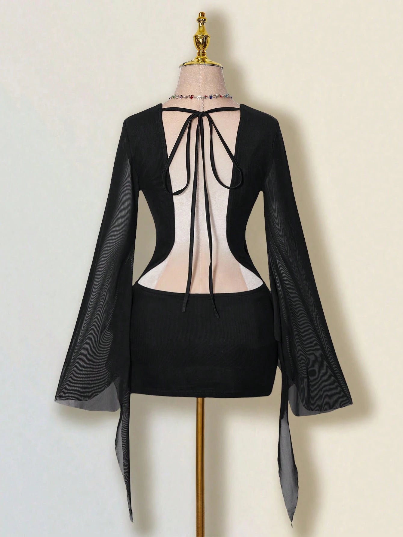 ICON Sexy Oversized Plunging Neckline Mesh Patchwork Backless Mini Dress