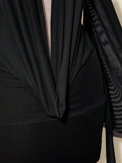 ICON Sexy Oversized Plunging Neckline Mesh Patchwork Backless Mini Dress