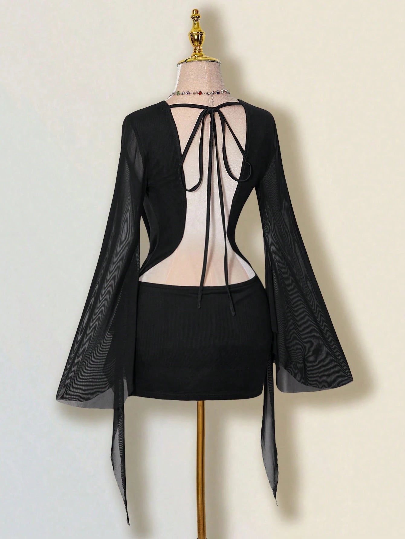 ICON Sexy Oversized Plunging Neckline Mesh Patchwork Backless Mini Dress
