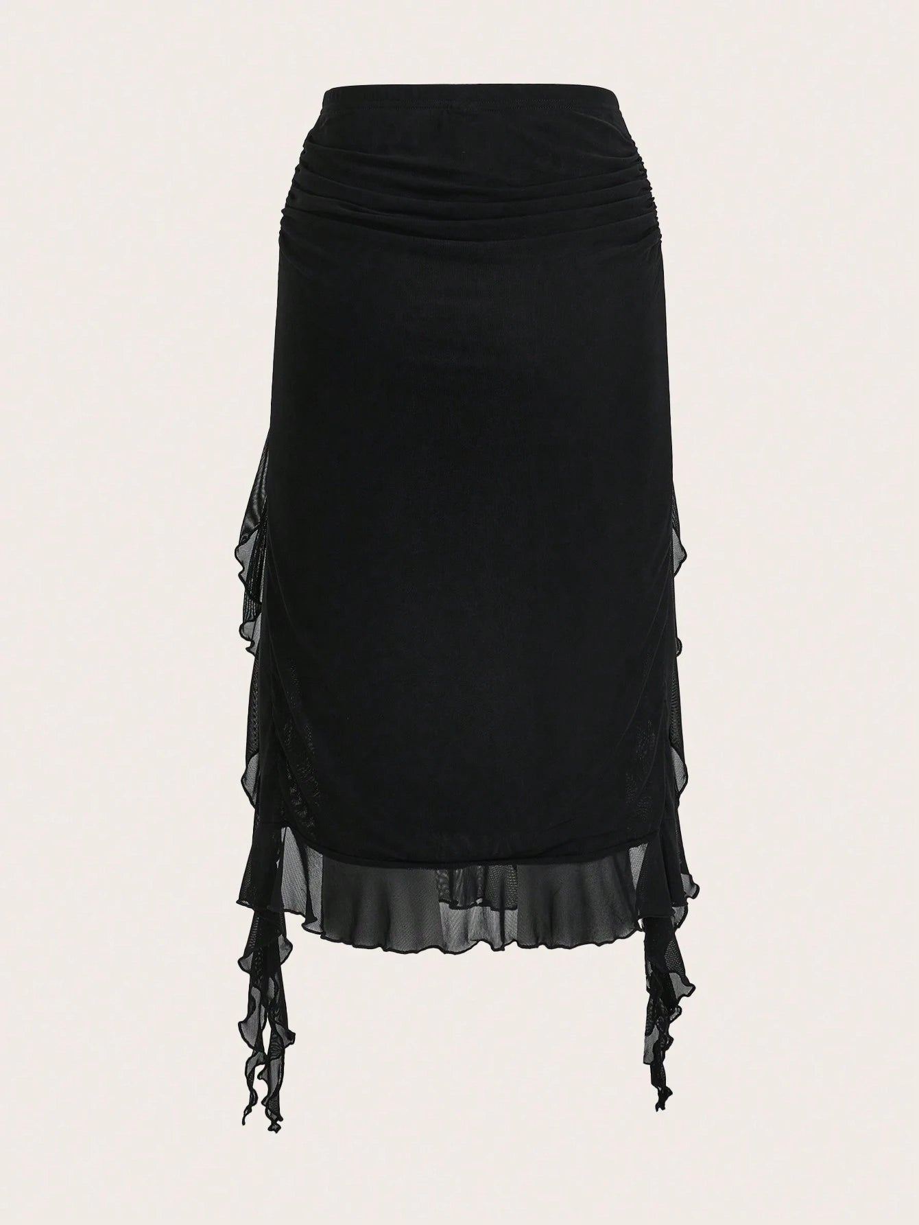ICON Summer Fashion Solid Color Ruffle Hem High Slit Skirt Brown Skirt Ruffle Skirt