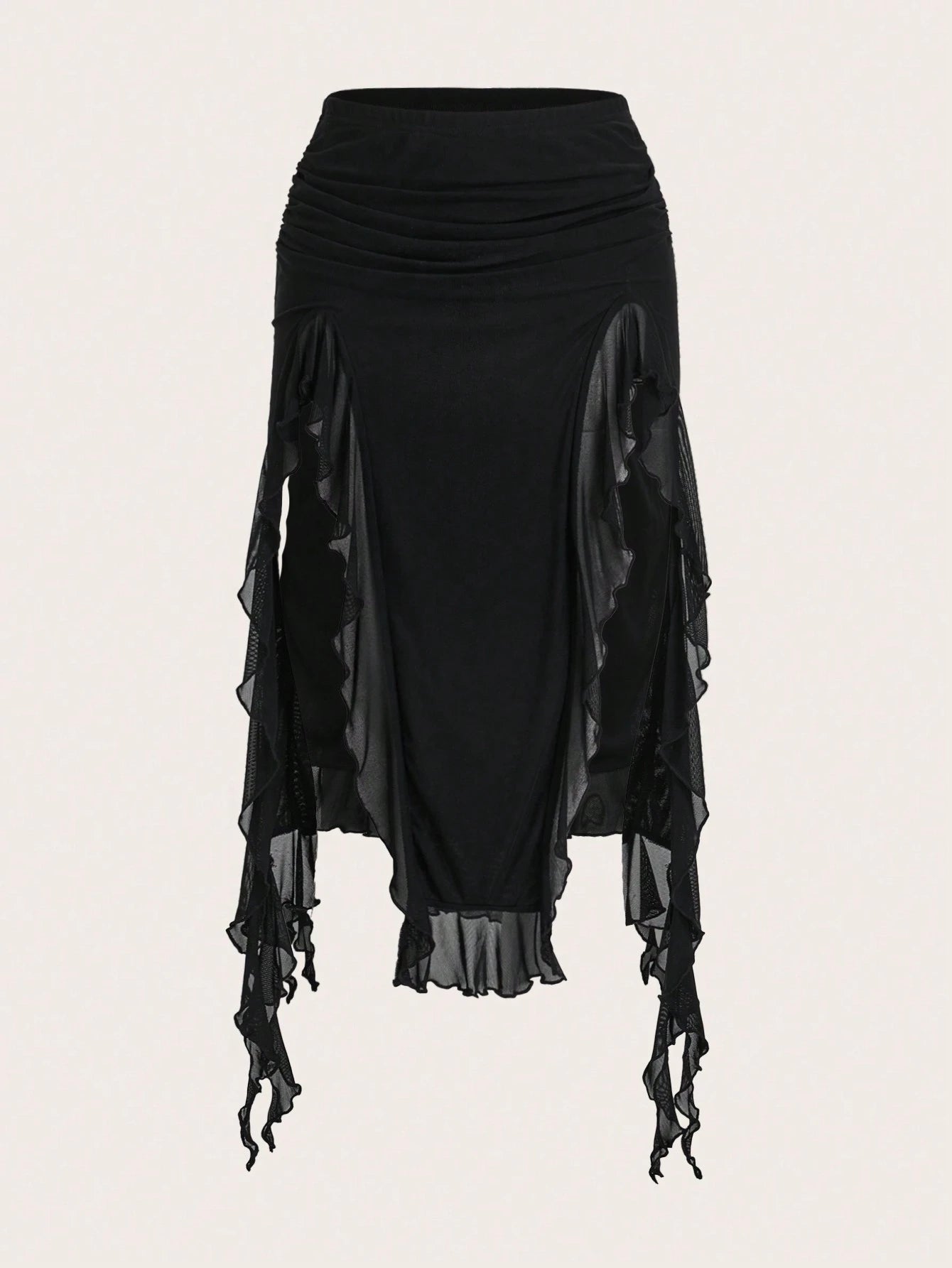 ICON Summer Fashion Solid Color Ruffle Hem High Slit Skirt Brown Skirt Ruffle Skirt