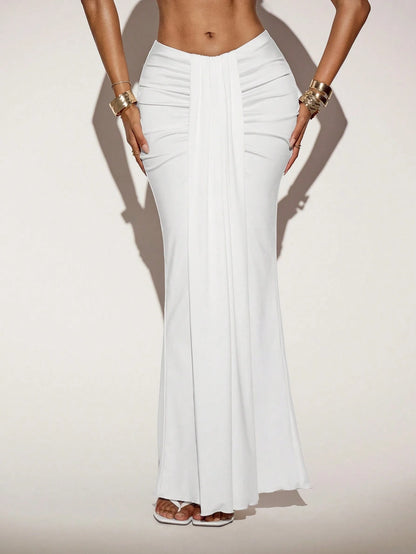 ICON Women's Elegant Solid Color Maxi Mermaid Skirt, Summer