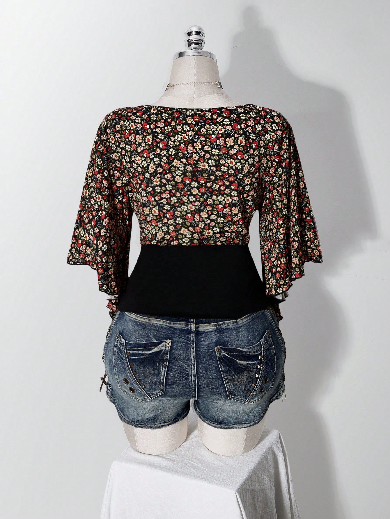 ICON Women's Plus Size Floral Patchwork Ruffle Trim T-Shirt